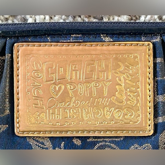 Coach Poppy Graffiti Navy Blue Gold Wristlet 
Change Purse Small Bag Strap - Picture 7 of 8